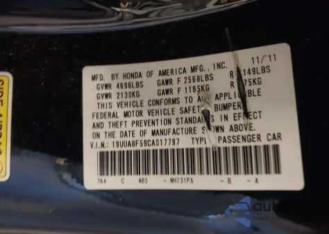2012 Acura Tl из США, поврежденный, VIN 19UUA8F59CA017797